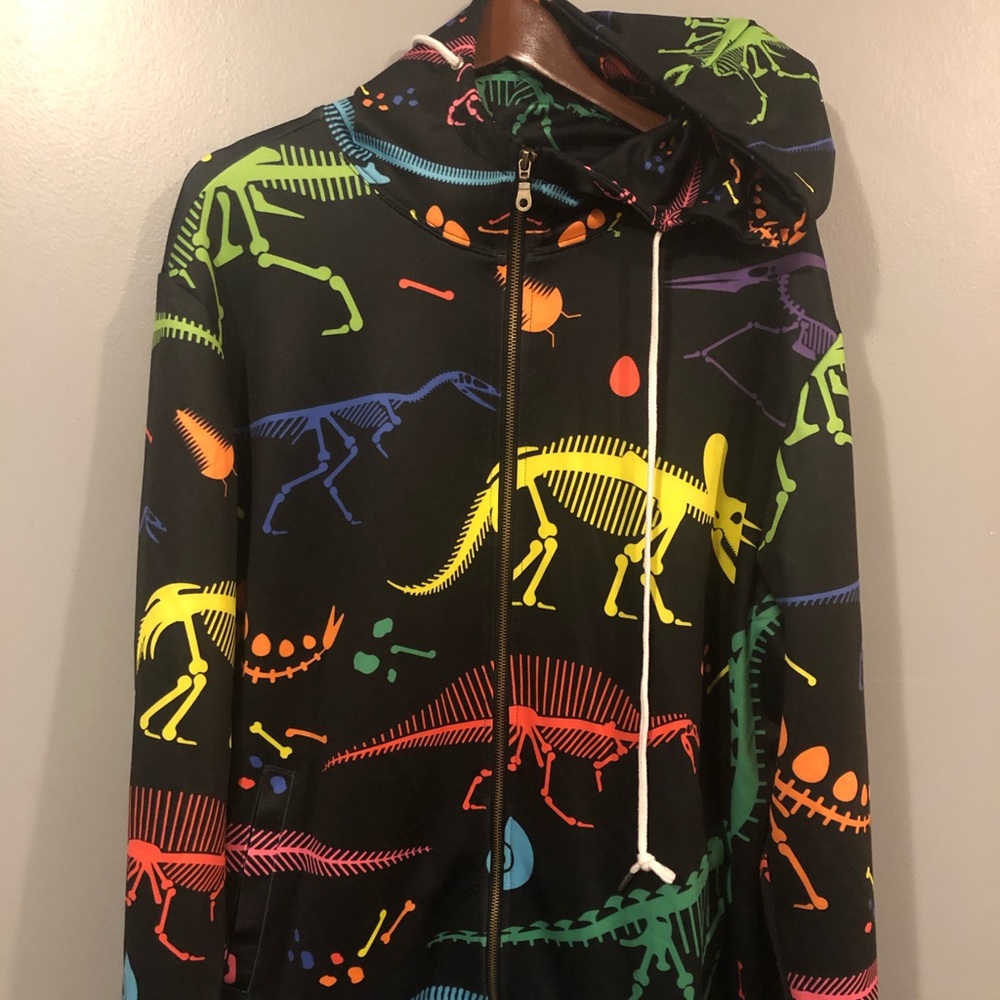 Dinosaur skeleton zip up hooded light jacket